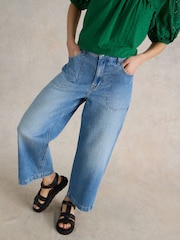 White Stuff Blue Tia Wide Leg Crop Jeans - Image 3 of 7