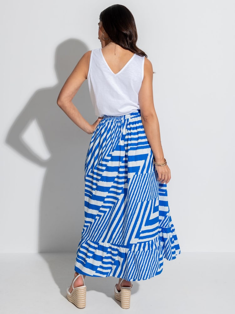 Pour Moi Blue Susan 100% Cotton Poplin Tiered Hem Midaxi Skirt - Image 2 of 4