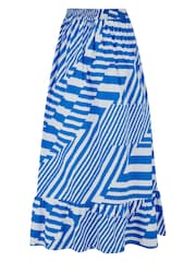 Pour Moi Blue Susan 100% Cotton Poplin Tiered Hem Midaxi Skirt - Image 4 of 4