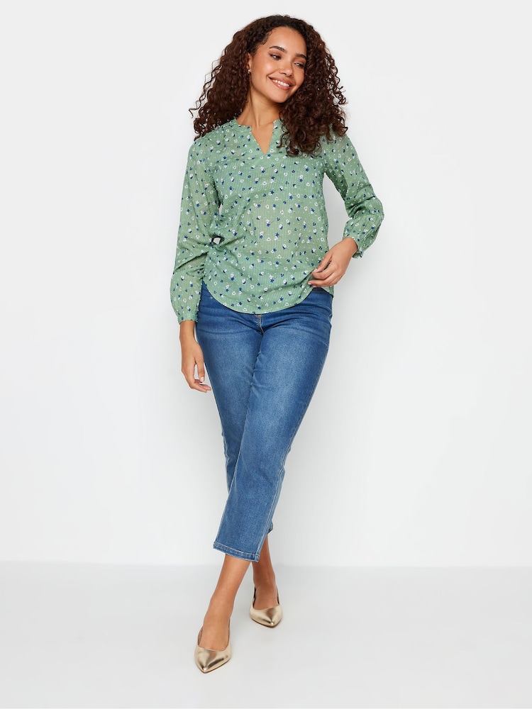 M&Co Green 100% Cotton Floral Print Dobby Blouse - Image 2 of 4