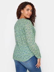 M&Co Green 100% Cotton Floral Print Dobby Blouse - Image 3 of 4