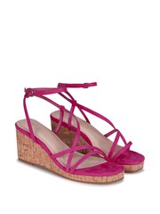 Linzi Pink Aminah Strappy Wedge Sandals With Wrap Around Ankle Strap - Image 3 of 4