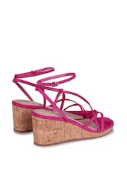Linzi Pink Aminah Strappy Wedge Sandals With Wrap Around Ankle Strap - Image 4 of 4