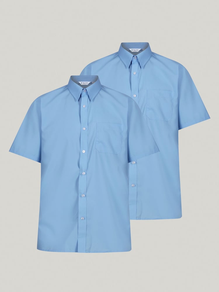 Trutex Blue Regular Fit Short Sleeve 2 Pack School Shirts - Image 1 of 7