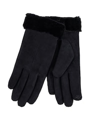 Totes de inverno femininas Isotoner One Point Suede Gloves com detalhe de punho de pele sintética - Imagem 2 de 2