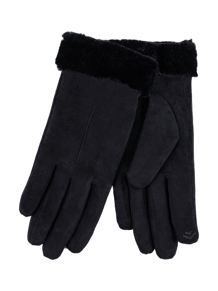 Totes Black Isotoner Ladies One Point Suede Winter Gloves with Faux Fur Cuff Detail - Image 2 of 2 Totes Black Isotoner Ladies One Point Suede Winter Gloves with Faux Fur Cuff Detail - Image 2 of 2
