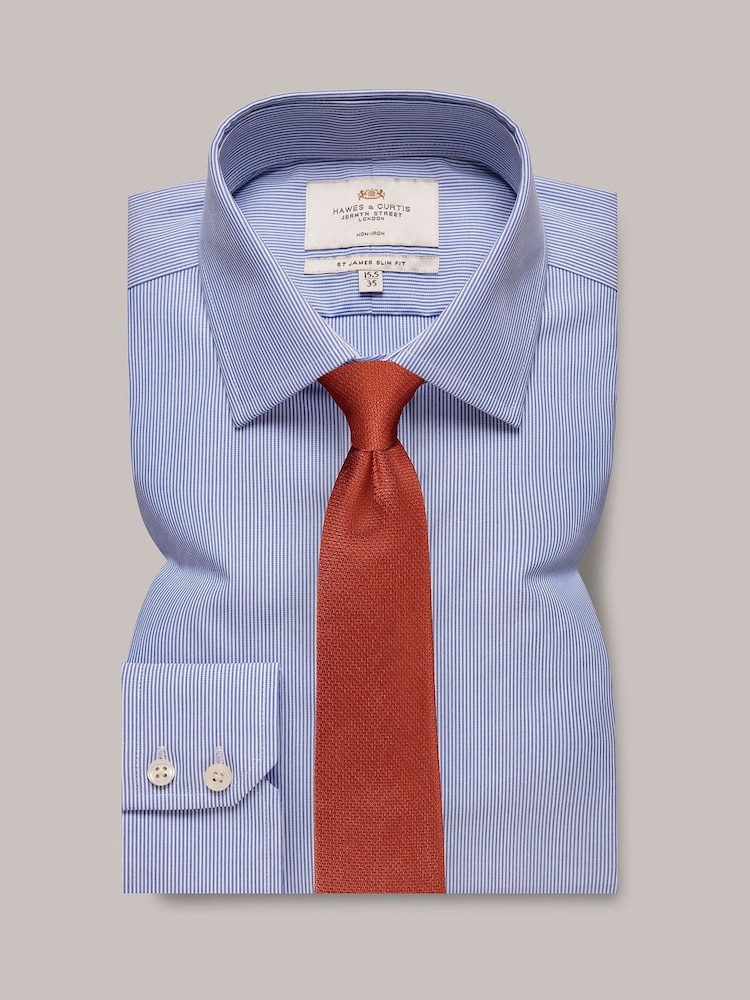 Hawes & Curtis Slim Blue Non-Iron Fine Stripe 100% Cotton Shirt - Image 2 of 3