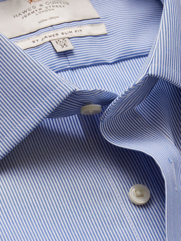 Hawes & Curtis Slim Blue Non-Iron Fine Stripe 100% Cotton Shirt - Image 3 of 3