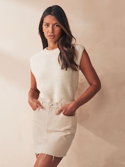 NOISY MAY Cream Mini Denim Skirt - Image 1 of 6