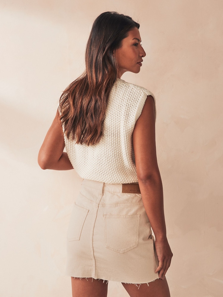 NOISY MAY Cream Mini Denim Skirt - Image 2 of 6 NOISY MAY Cream Mini Denim Skirt - Image 2 of 6