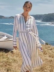 Forever New White Janine Satin Shirt Midi Dress - Image 1 of 5