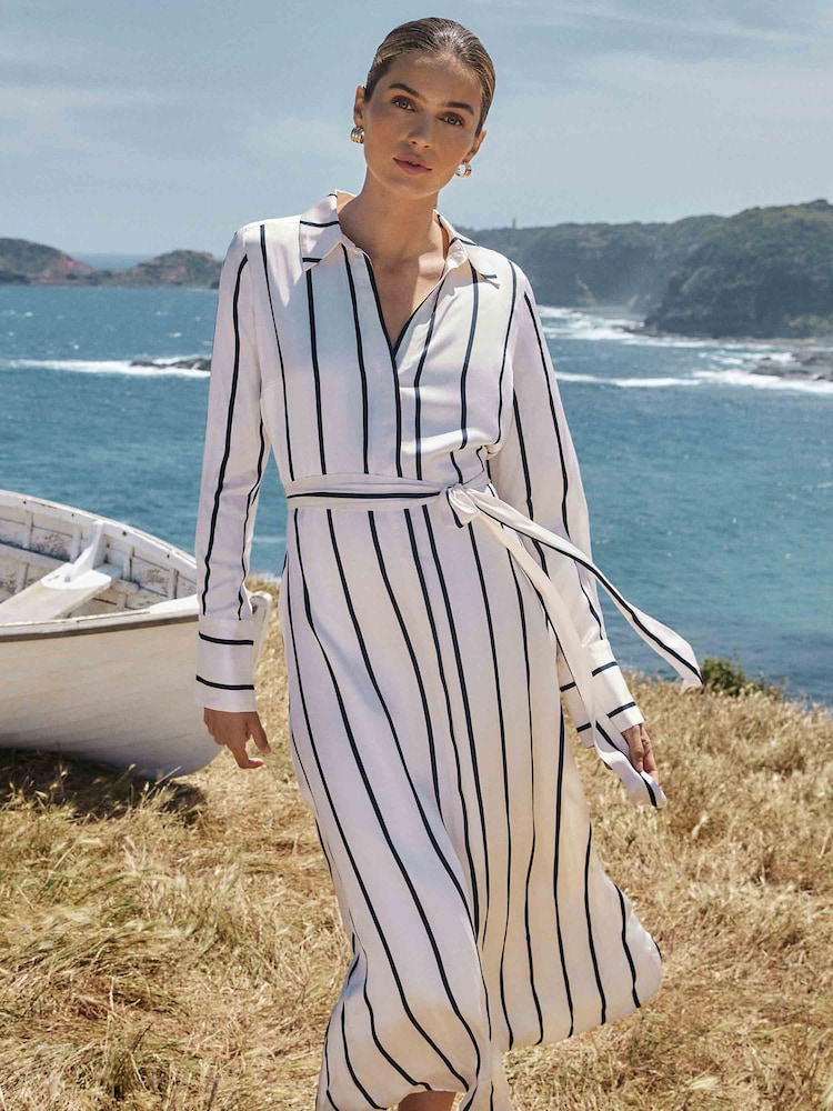 Forever New White Janine Satin Shirt Midi Dress - Image 1 of 5