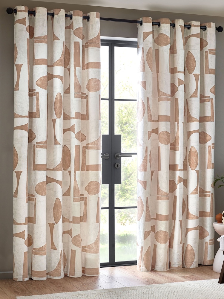 HÖEM Clay Carro Abstract Geometric Eyelet 100% Cotton Curtains - Image 2 of 5