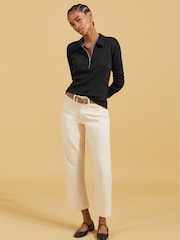 Baukjen Essentials Zip Collar 100% Cotton Black Top - Image 2 of 4