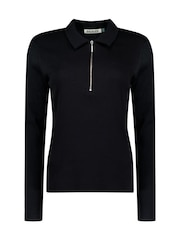 Baukjen Essentials Zip Collar 100% Cotton Black Top - Image 4 of 4