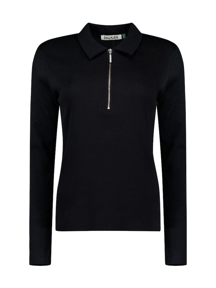 Baukjen Essentials Zip Collar 100% Cotton Black Top - Image 4 of 4