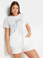 Yours Curve White 100% Cotton Mediterranean Linear Placement Print T-Shirt - Image 2 of 6