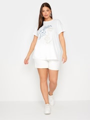 Yours Curve White 100% Cotton Mediterranean Linear Placement Print T-Shirt - Image 3 of 6