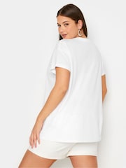 Yours Curve White 100% Cotton Mediterranean Linear Placement Print T-Shirt - Image 4 of 6