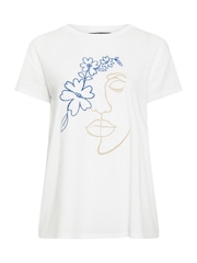 Yours Curve White 100% Cotton Mediterranean Linear Placement Print T-Shirt - Image 6 of 6