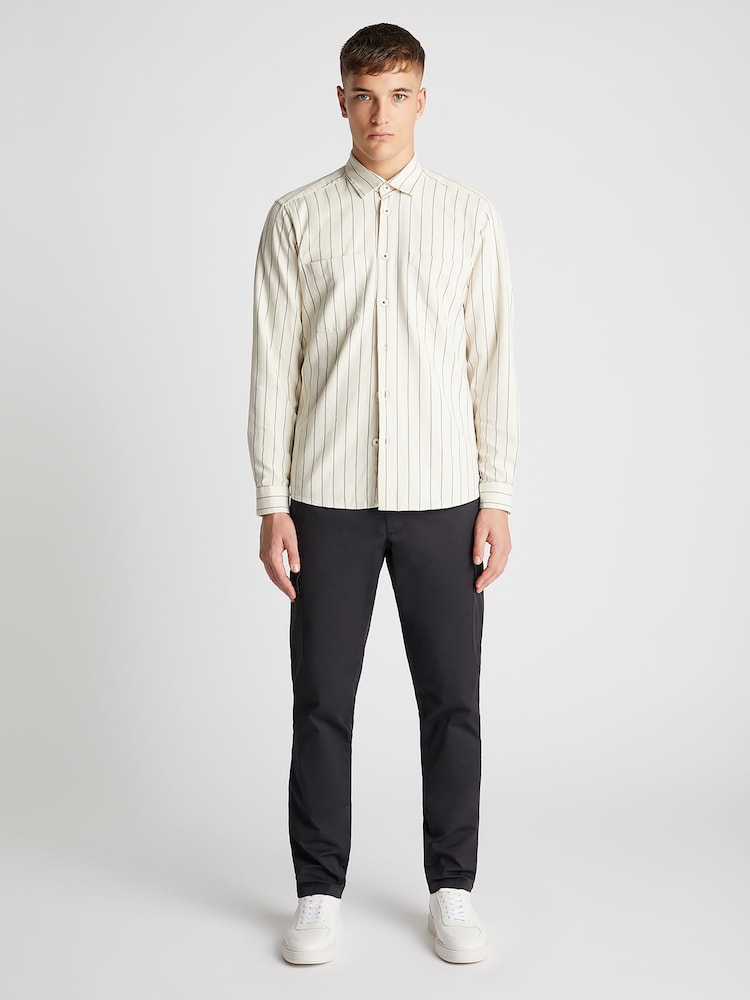 Remus Uomo Cream Tapered Fit Long Sleeve Pinstripe Shirt - Image 2 of 6