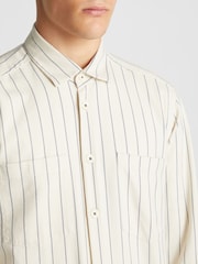 Remus Uomo Cream Tapered Fit Long Sleeve Pinstripe Shirt - Image 5 of 6