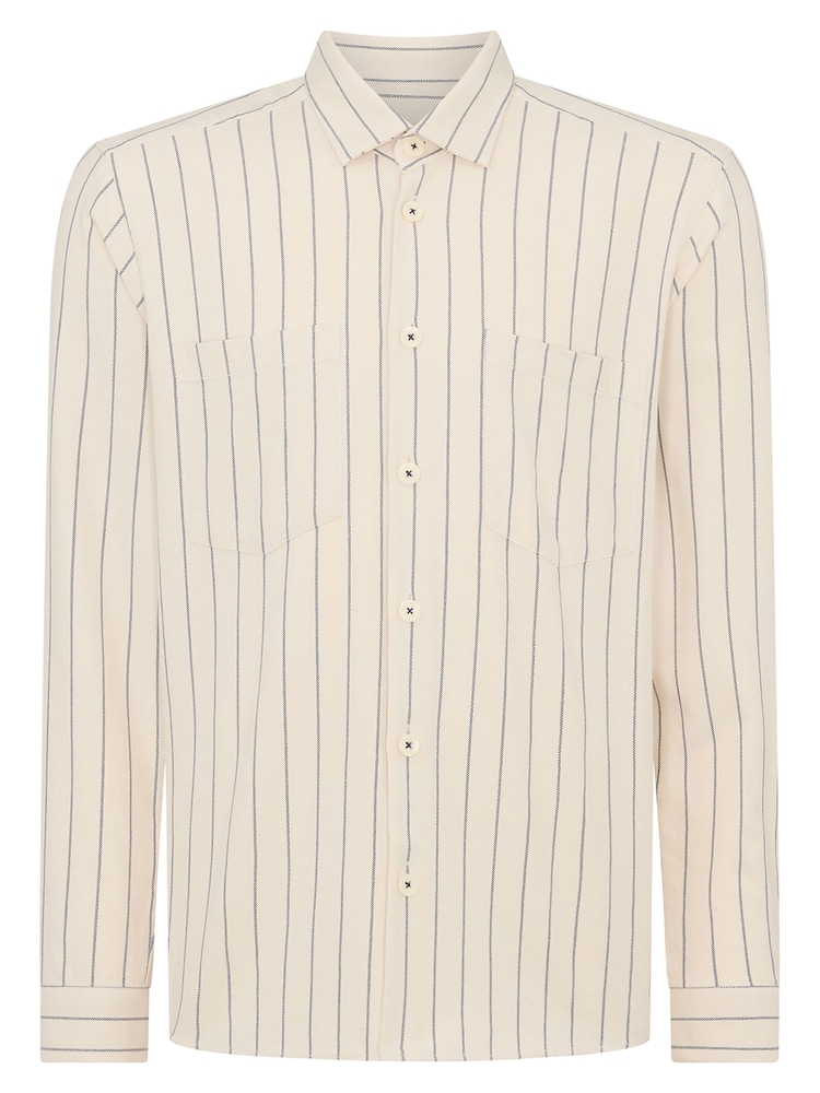 Remus Uomo Cream Tapered Fit Long Sleeve Pinstripe Shirt - Image 6 of 6