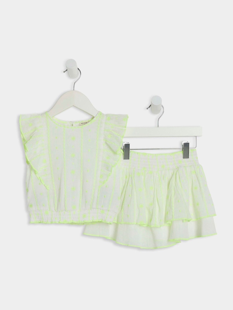 River Island White Girls 100% Cotton Aztec Style Top and Skirt Set - Image 2 of 5