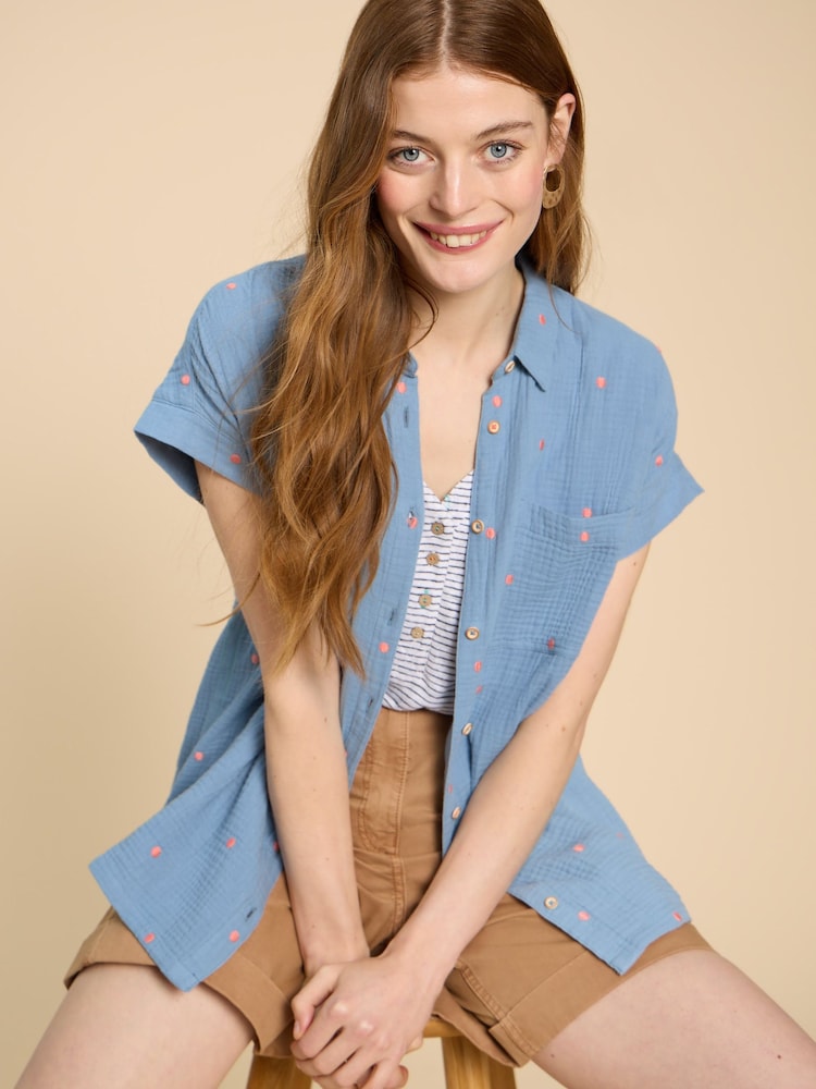 White Stuff Blue 100% Cotton Emma Double Cloth Shirt - Image 2 of 7