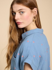 White Stuff Blue 100% Cotton Emma Double Cloth Shirt - Image 4 of 7