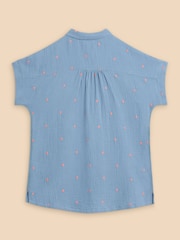 White Stuff Blue 100% Cotton Emma Double Cloth Shirt - Image 6 of 7