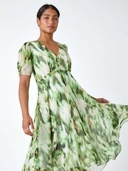 Roman Green Abstract Print Hanky Hem Chiffon Dress - Image 1 of 5