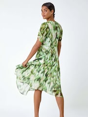 Roman Green Abstract Print Hanky Hem Chiffon Dress - Image 3 of 5