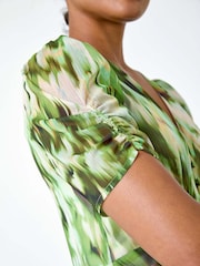 Roman Green Abstract Print Hanky Hem Chiffon Dress - Image 5 of 5