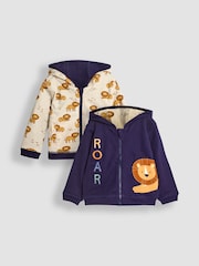 JoJo Maman Bébé Navy Blue/Natural Lion Lion Appliqué Reversible Hoodie - Image 1 of 8