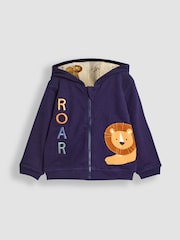 JoJo Maman Bébé Navy Blue/Natural Lion Lion Appliqué Reversible Hoodie - Image 2 of 8