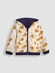 JoJo Maman Bébé Navy Blue/Natural Lion Lion Appliqué Reversible Hoodie - Image 4 of 8