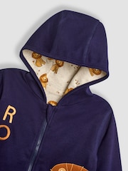 JoJo Maman Bébé Navy Blue/Natural Lion Lion Appliqué Reversible Hoodie - Image 8 of 8