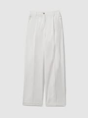 Reiss White Harper Petite Cotton Wide Leg Suit Trousers - Image 2 of 7