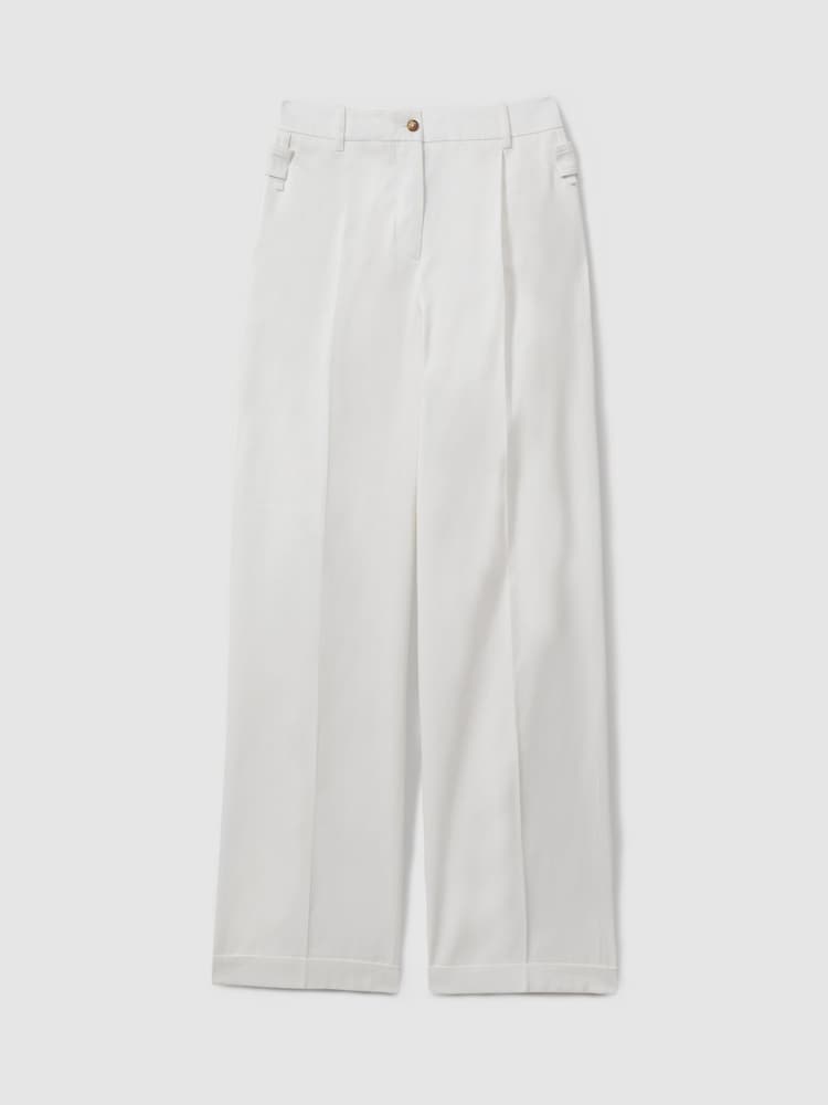 Reiss White Harper Petite Cotton Wide Leg Suit Trousers - Image 2 of 7