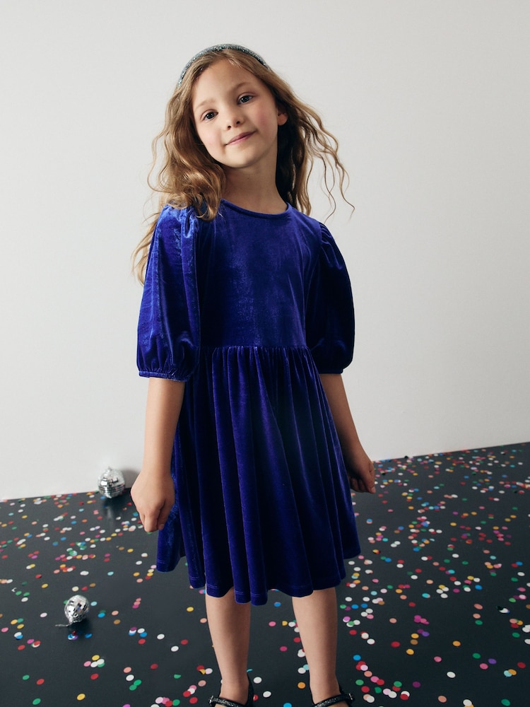 Kobaltblau - Velvet Party Dress (3-16yrs) - Bild 1 von 8 Kobaltblau - Velvet Party Dress (3-16yrs) - Bild 1 von 8