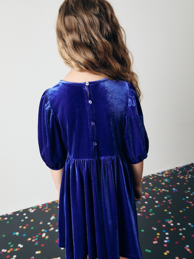 Cobalt Blue Velvet Party Dress (3-16yrs) - Image 3 of 8