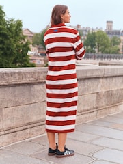 Red/Pink Stripe Long Sleeve Midi Rugby 100% Cotton Shirt Dress - Image 3 of 6