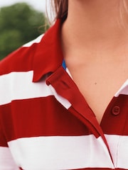 Red/Pink Stripe Long Sleeve Midi Rugby 100% Cotton Shirt Dress - Image 4 of 6