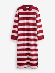 Red/Pink Stripe Long Sleeve Midi Rugby 100% Cotton Shirt Dress - Image 5 of 6