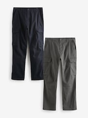 Charcoal Grey/Navy Blue Straight Fit Cotton Rich Stretch Cargo Trousers 2 Pack - Image 1 of 15
