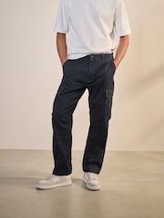 Charcoal Grey/Navy Blue Straight Fit Cotton Rich Stretch Cargo Trousers 2 Pack - Image 2 of 15