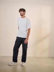 Charcoal Grey/Navy Blue Straight Fit Cotton Rich Stretch Cargo Trousers 2 Pack - Image 3 of 15