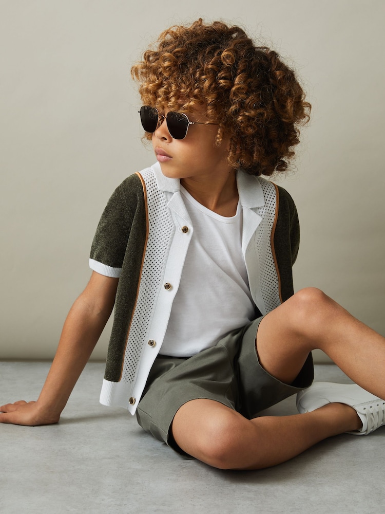 Reiss Green Smoke Meastro 9-13 yrs Hybrid Velour Cuban Collar Shirt - Image 1 of 4