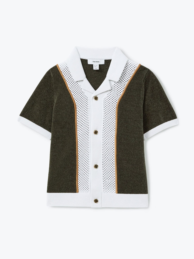 Reiss Green Smoke Meastro 9-13 yrs Hybrid Velour Cuban Collar Shirt - Image 2 of 4